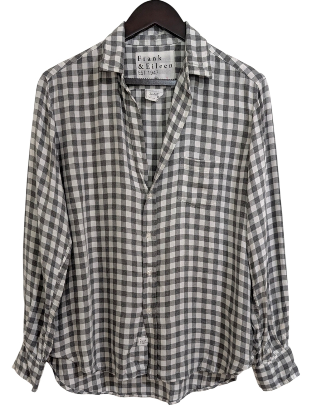 Frank & Eileen Eileen Gingham Button Up Shirt - Grey & White - Size Small - Picture 2 of 8